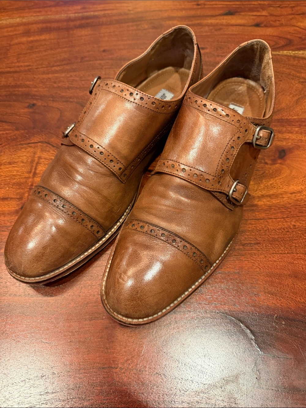Johnston & Murphy Tan Brown Double Monk Strap Leather Oxfords